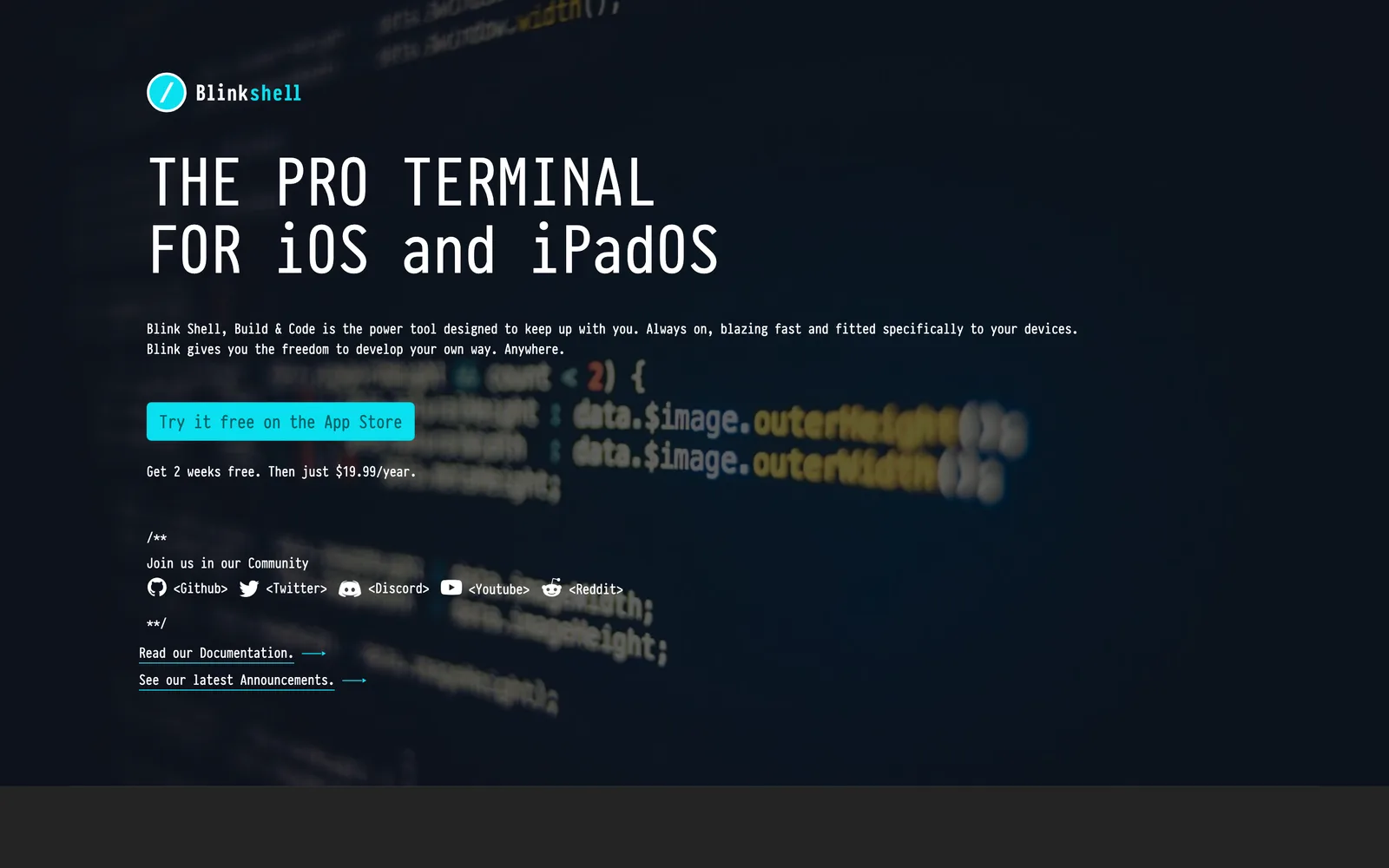 blink.sh — Blink Shell's homepage: open source, Mosh-native, keyboard-first