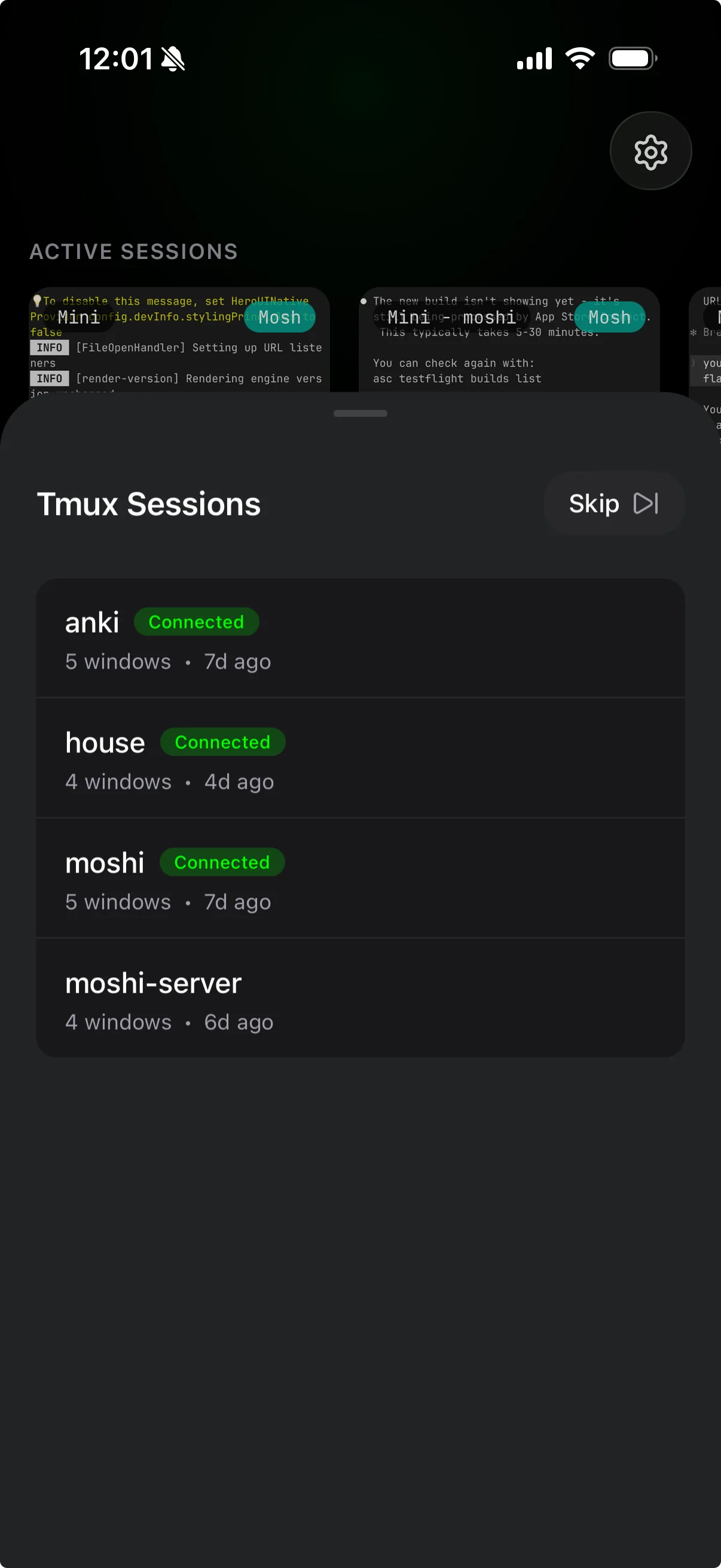 Moshi tmux session picker