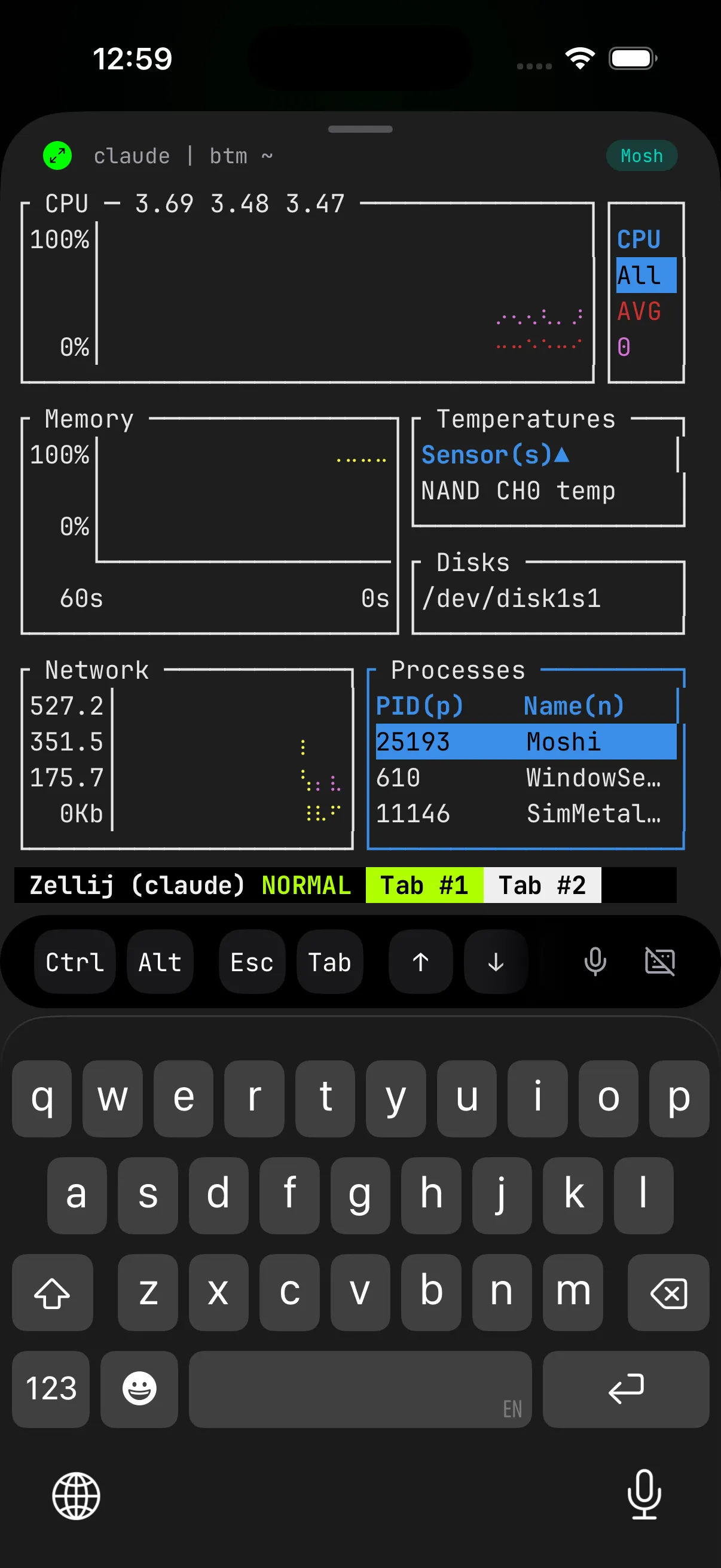 Moshi's Zellij shortcut panel and session picker